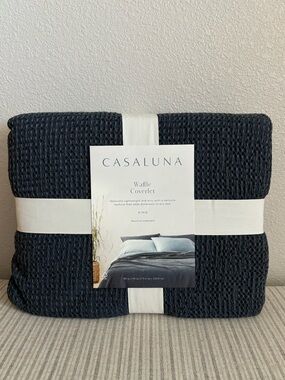 NWT King Textured Waffle Coverlet Dark Mineral Blue - Casaluna